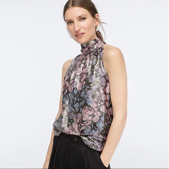 J.Crew Collection tie-neck top shimmering floral